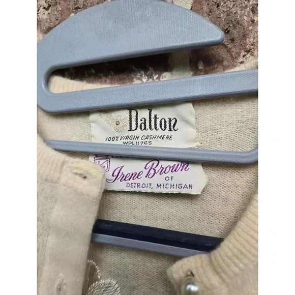 Vintage Dalton 100% Virgin Cashmere Embellished Ivory Cardigan - Picture 4 of 6